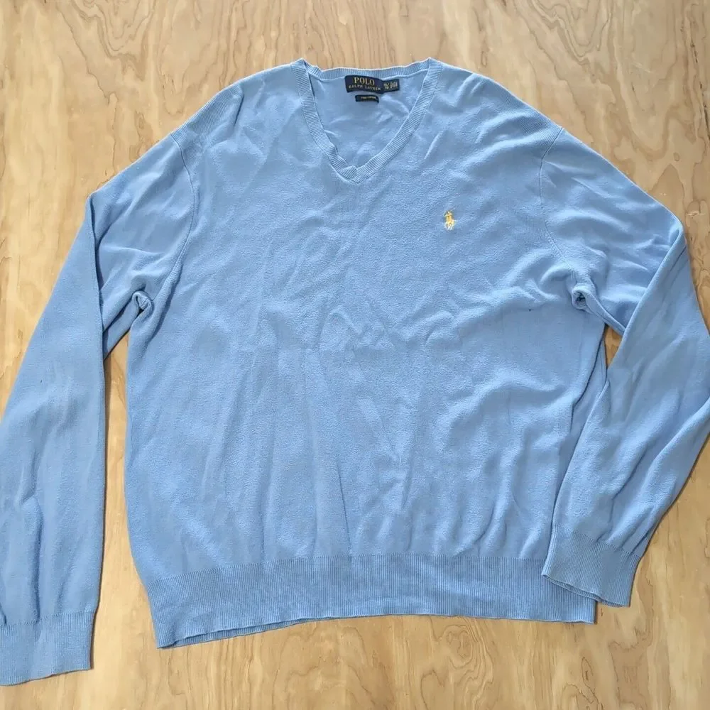 Polo Ralph Lauren Pima‎ V-Neck Sweater Men's XL Baby Blue Long Sleeve